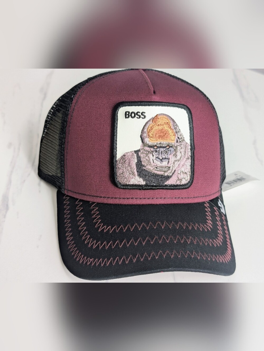 Goorin Bros The Farm Boss Gorilla Trucker Hat Burgundy Black NWT